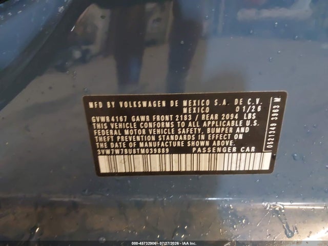 45732906 :رقم المزاد ، 3VW7W7BU8TM039889 vin ، 2026 Volkswagen Jetta Se مزاد بيع