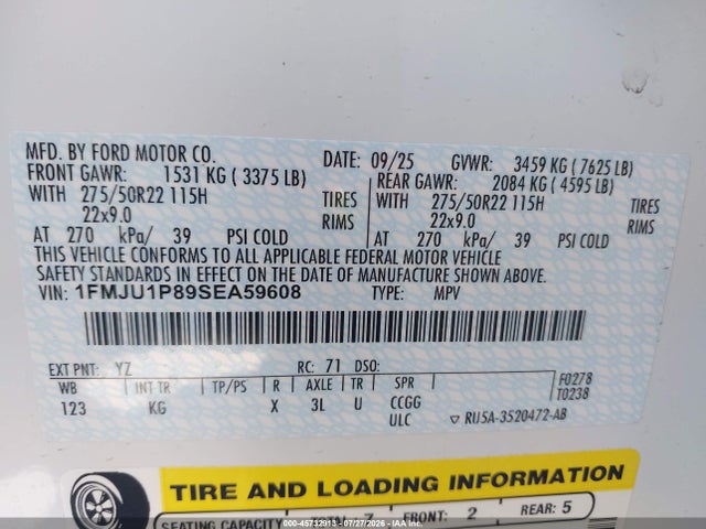 Aukcja sprzedaży 2025 Ford Expedition King Ranch, vin: 1FMJU1P89SEA59608, numer aukcji: 45732913