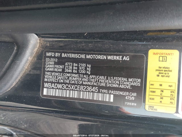 Продаж на аукціоні авто 2012 Bmw 328i, vin: WBADW3C5XCE823645, номер лоту: 45732914