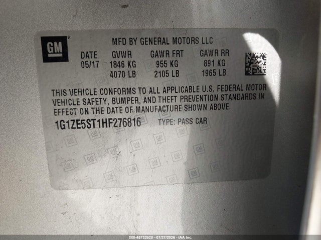 1G1ZE5ST1HF276816 Chevrolet MALIBU 1LT