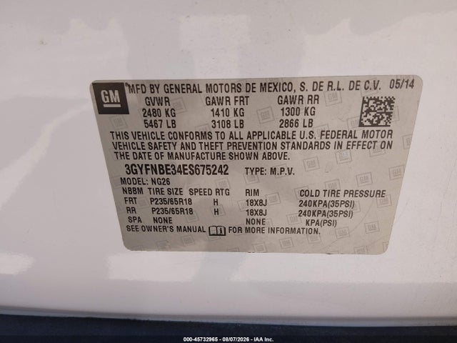 Продаж на аукціоні авто 2014 Cadillac Srx Luxury Collection, vin: 3GYFNBE34ES675242, номер лоту: 45732965
