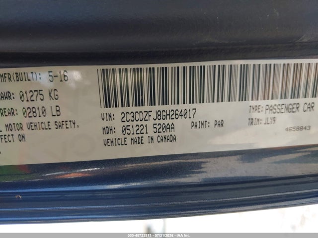 45732971 :رقم المزاد ، 2C3CDZFJ8GH264017 vin ، 2016 Dodge Challenger R/t Scat Pack مزاد بيع