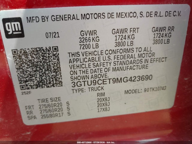 GMC Sierra 1500 4wd Standard Box Elevation 2021 3GTU9CET9MG423690 Image 9