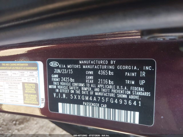 KIA Optima Lx 2015 5XXGM4A75FG493641 Image 9