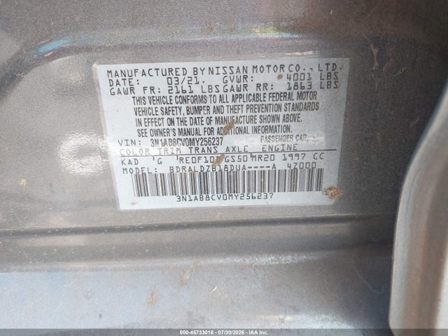 3N1AB8CV0MY256237 Nissan Sentra Sv Xtronic Cvt
