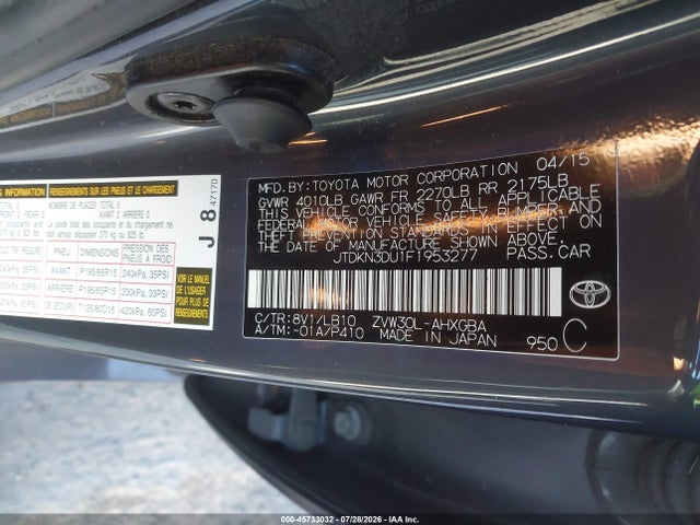 Toyota Prius Four 2015 JTDKN3DU1F1953277 Image 9