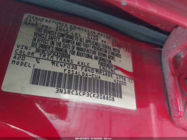 Aukcja sprzedaży 2012 Nissan Versa 1.8 S, vin: 3N1BC1CP3CK208808, numer aukcji: 45733072