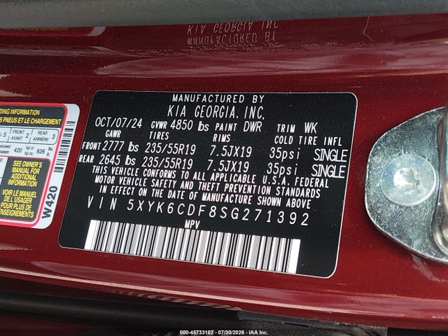 Продаж на аукціоні авто 2025 Kia Sportage X-line, vin: 5XYK6CDF8SG271392, номер лоту: 45733102