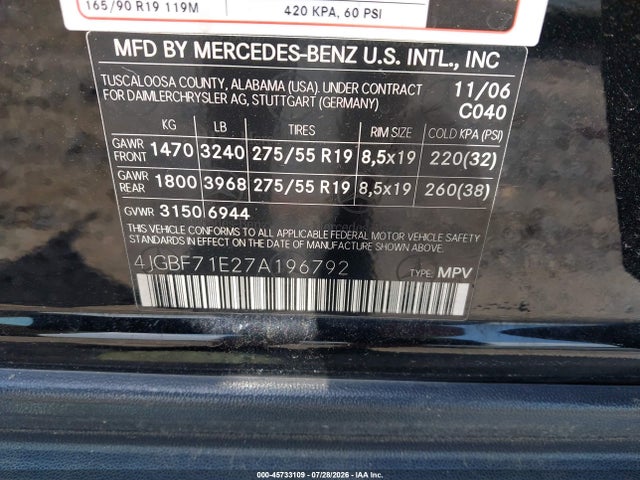 2007 Mercedes-benz Gl 450 4matic მანქანა იყიდება აუქციონზე, vin: 4JGBF71E27A196792, აუქციონის ნომერი: 45733109