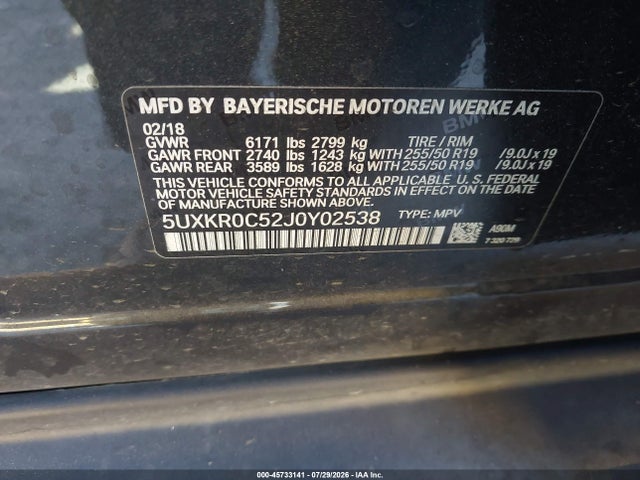 Продаж на аукціоні авто 2018 Bmw X5 Xdrive35i, vin: 5UXKR0C52J0Y02538, номер лоту: 45733141