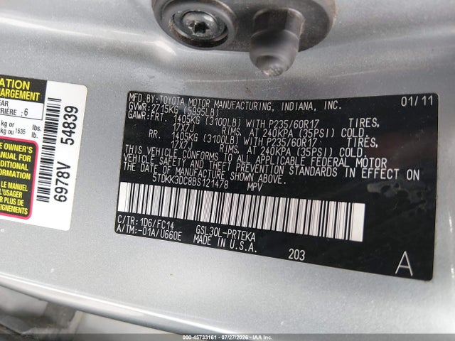 Продаж на аукціоні авто 2011 Toyota Sienna Le V6, vin: 5TDKK3DC8BS121478, номер лоту: 45733161