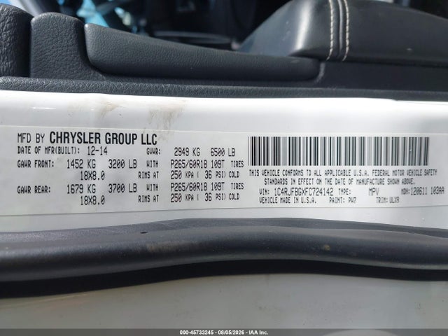 1C4RJFBGXFC724142 Jeep Grand Cherokee Limited