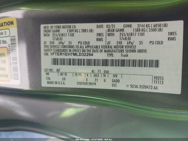 Ford RANGER XL 2021 1FTER1EH7MLD32294 Image 9