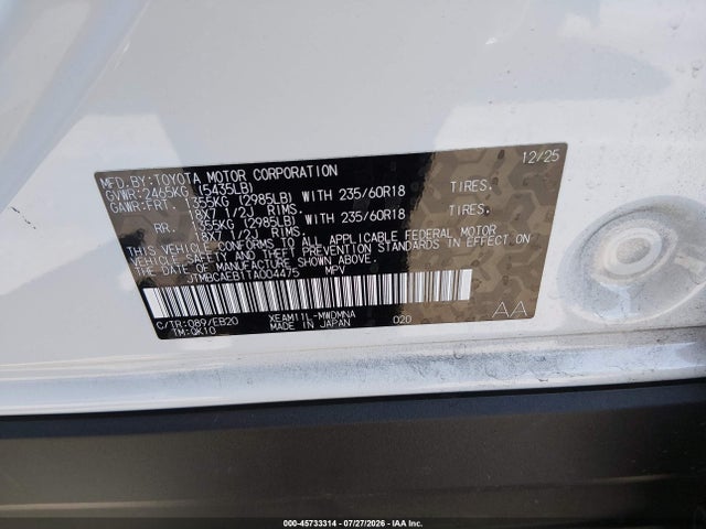 Aukcja sprzedaży 2026 Toyota Bz Xle Plus, vin: JTMBCAEB1TA004475, numer aukcji: 45733314