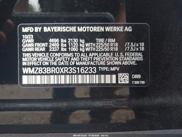 Продажа на аукционе авто 2024 Mini Countryman Cooper S, vin: WMZ83BR0XR3S16233, номер лота: 45733324