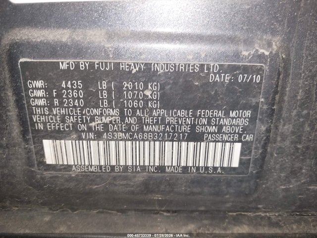 Продаж на аукціоні авто 2011 Subaru Legacy 2.5i, vin: 4S3BMCA68B3217217, номер лоту: 45733339