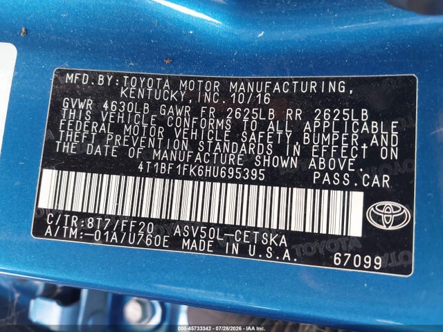 4T1BF1FK6HU695395 Toyota CAMRY SE