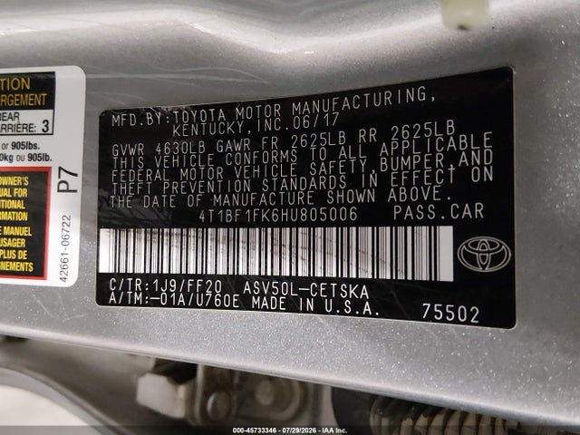 Toyota CAMRY SE 2017 4T1BF1FK6HU805006 Image 9