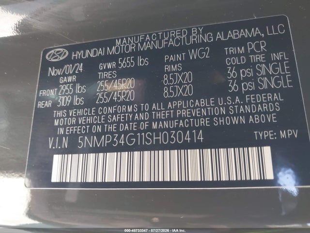5NMP34G11SH030414 Hyundai Santa Fe Hybrid Limited
