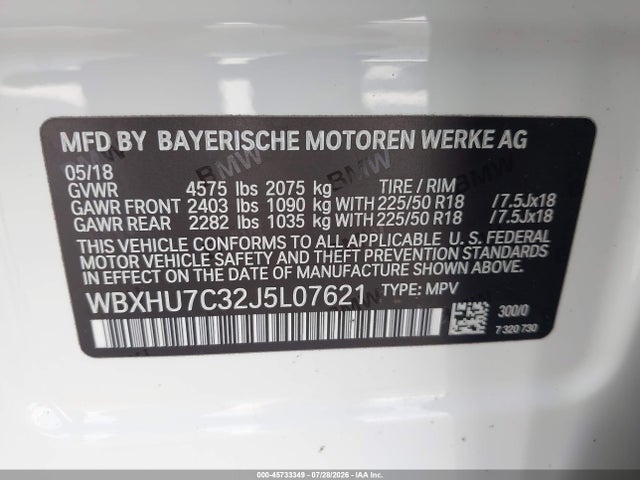 Aukcja sprzedaży 2018 Bmw X1 Sdrive28i, vin: WBXHU7C32J5L07621, numer aukcji: 45733349