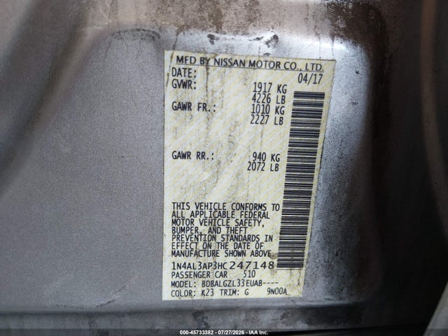 Nissan Altima 2.5 S 2017 1N4AL3AP3HC247148 Image 9