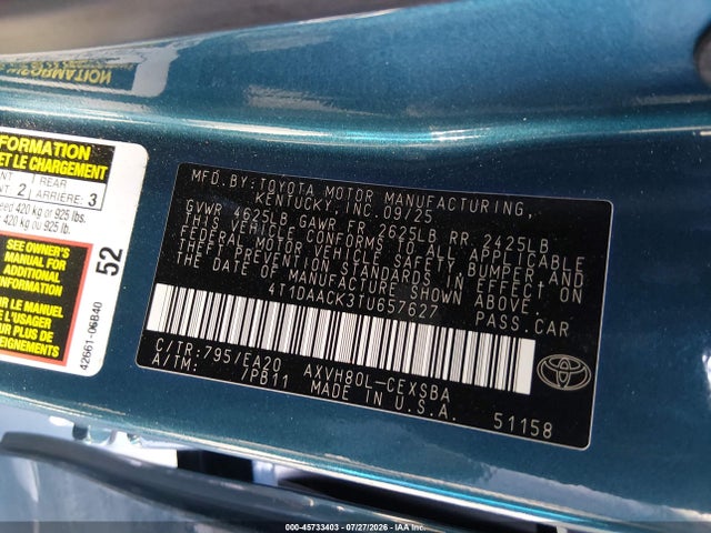 Продажа на аукционе авто 2026 Toyota Camry Se, vin: 4T1DAACK3TU657627, номер лота: 45733403