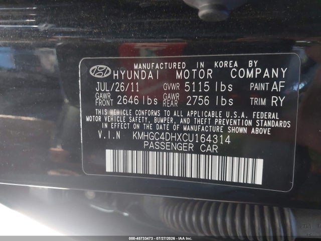 Aukcja sprzedaży 2012 Hyundai Genesis 5.0 R-spec, vin: KMHGC4DHXCU164314, numer aukcji: 45733473
