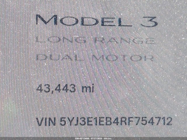 Продаж на аукціоні авто 2024 Tesla Model 3 Long Range Dual Motor All-wheel Drive, vin: 5YJ3E1EB4RF754712, номер лоту: 45733485