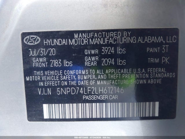 Hyundai ELANTRA SE 2020 5NPD74LF2LH612146 Image 9