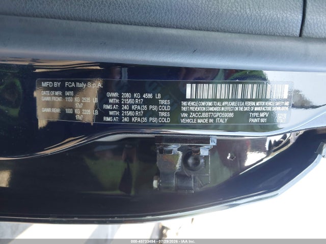 45733494 :رقم المزاد ، ZACCJBBT7GPD59086 vin ، 2016 Jeep Renegade Latitude مزاد بيع