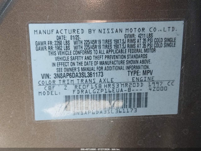 3N8AP6DA3SL361173 Nissan Kicks Sr Fwd