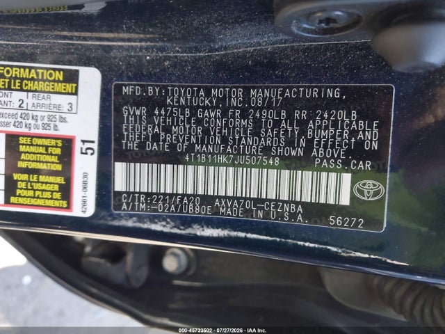 Toyota CAMRY LE 2018 4T1B11HK7JU507548 Image 9