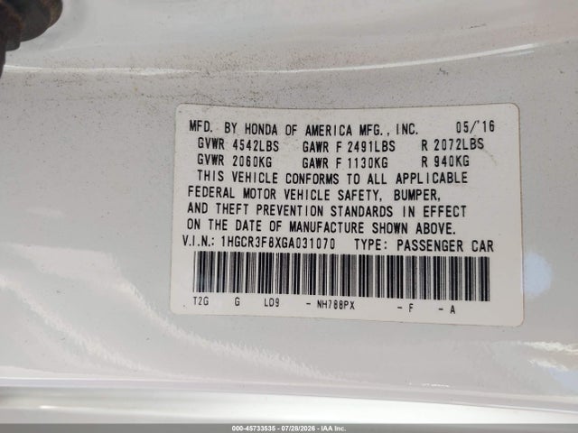 1HGCR3F8XGA031070 Honda Accord Ex-l V-6