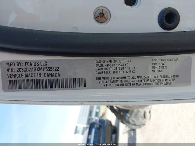 45733545 :رقم المزاد ، 2C3CDZAGXMH555822 vin ، 2021 Dodge Challenger Sxt مزاد بيع