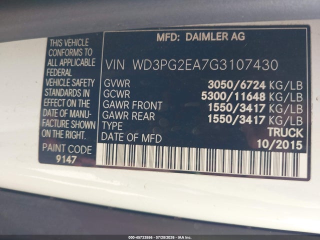 Mercedes-Benz Metris 2016 WD3PG2EA7G3107430 Image 9