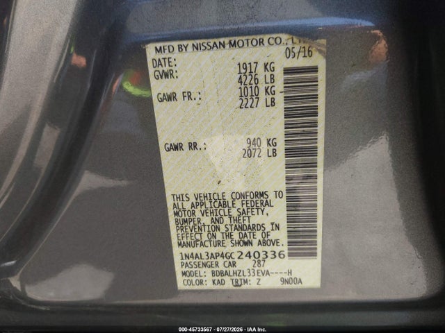 1N4AL3AP4GC240336 Nissan Altima 2.5 Sr
