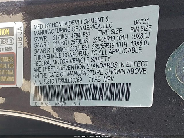 Продажа на аукционе авто 2021 Acura Rdx Standard, vin: 5J8TC1H38ML013769, номер лота: 45733576