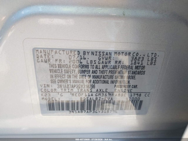Nissan SENTRA S 2016 3N1AB7AP3GY318796 Image 9