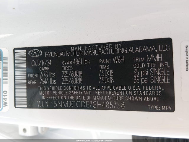 Продаж на аукціоні авто 2025 Hyundai Tucson Sel Convenience, vin: 5NMJCCDE7SH485758, номер лоту: 45733627