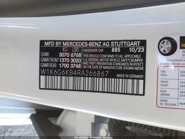 Aukcja sprzedaży 2024 Mercedes-benz S 580e 4matic, vin: W1K6G6KB4RA266867, numer aukcji: 45733634