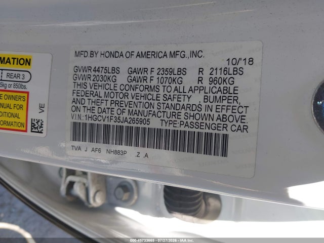1HGCV1F35JA265905 Honda Accord Sport