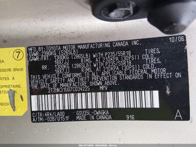 Продажа на аукционе авто 2007 Lexus Rx 350, vin: 2T2HK31U07C034225, номер лота: 45733698