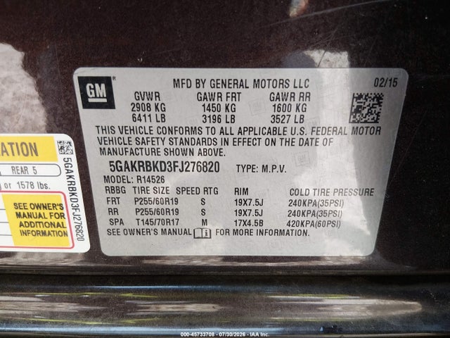 Buick Enclave Leather 2015 5GAKRBKD3FJ276820 Image 9