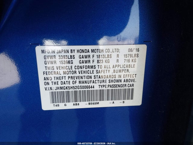 JHMGK5H52GS006644 Honda FIT LX