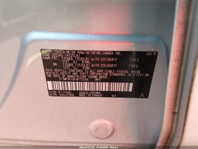 Toyota Rav4 Xle 2015 2T3WFREV9FW175594 Image 9