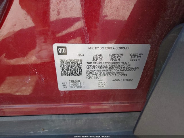Продажа на аукционе авто 2025 Chevrolet Trax Fwd 1rs, vin: KL77LGEP1SC138293, номер лота: 45733760