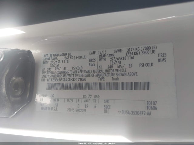 Ford F-150 Lariat 2016 1FTEW1EG4GKD17956 Image 9