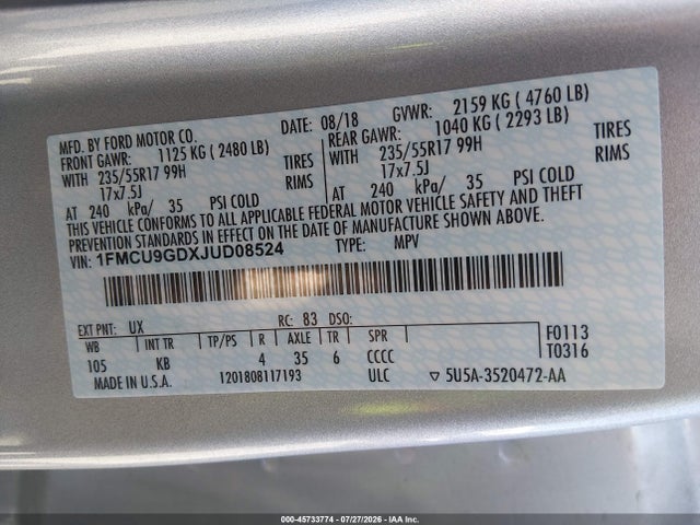 Ford ESCAPE SE 2018 1FMCU9GDXJUD08524 Image 9