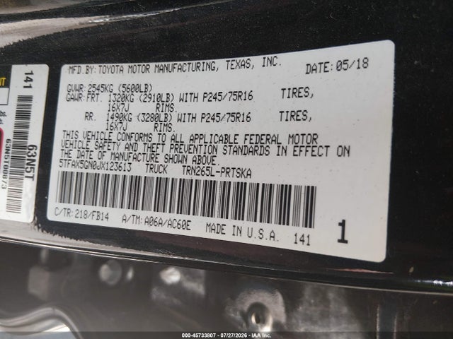 5TFAX5GN0JX123613 Toyota Tacoma Sr