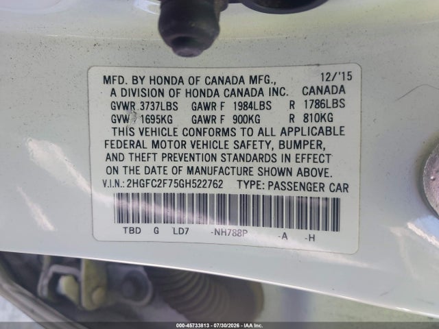 2HGFC2F75GH522762 Honda CIVIC EX
